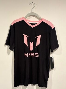 Kids Black & Pink Messi Logo Short Sleeve Shirt